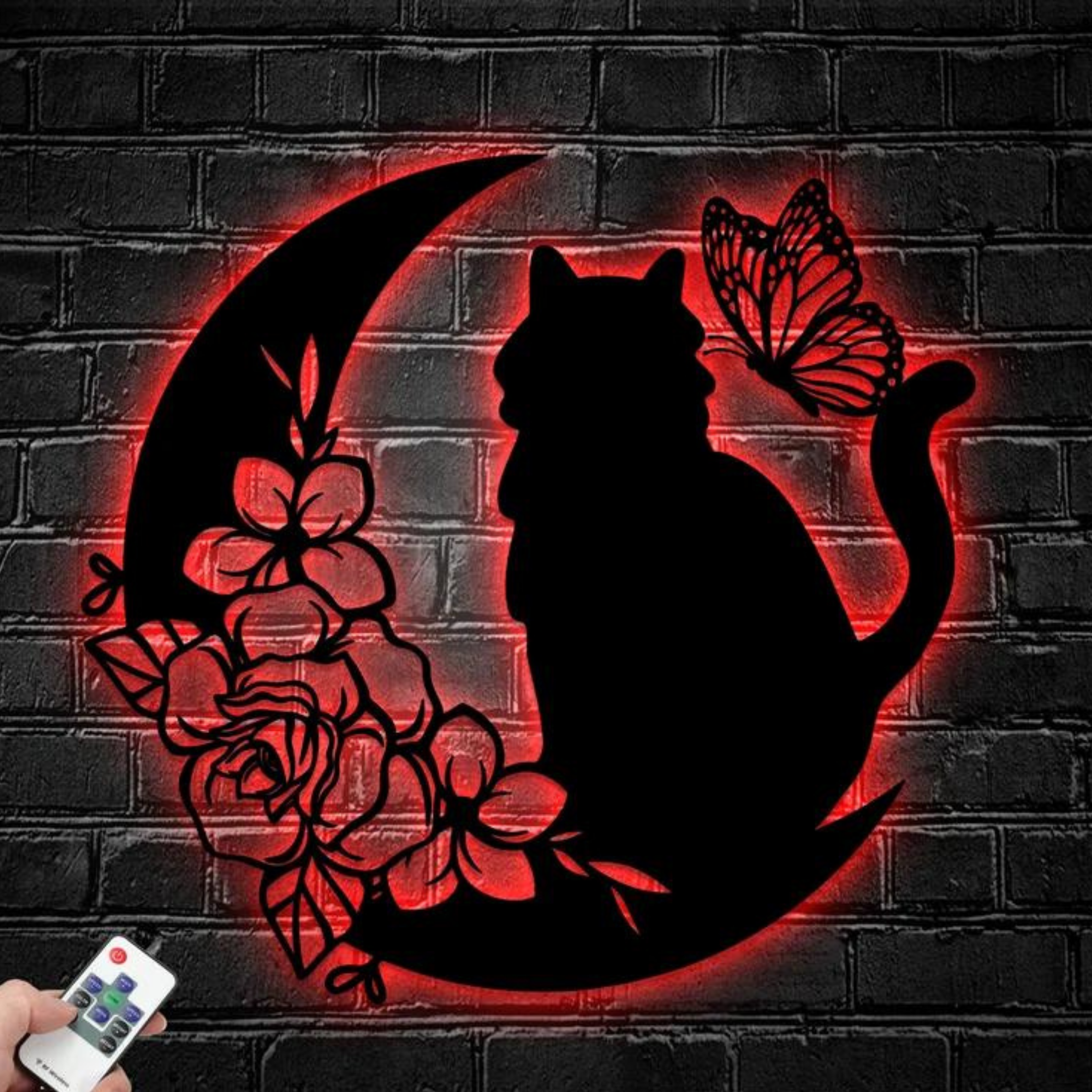 Glow Neon – wholesale Wall Accent – Cat And Flower Metal Sign, Business Wall Decor, Wall Sign5