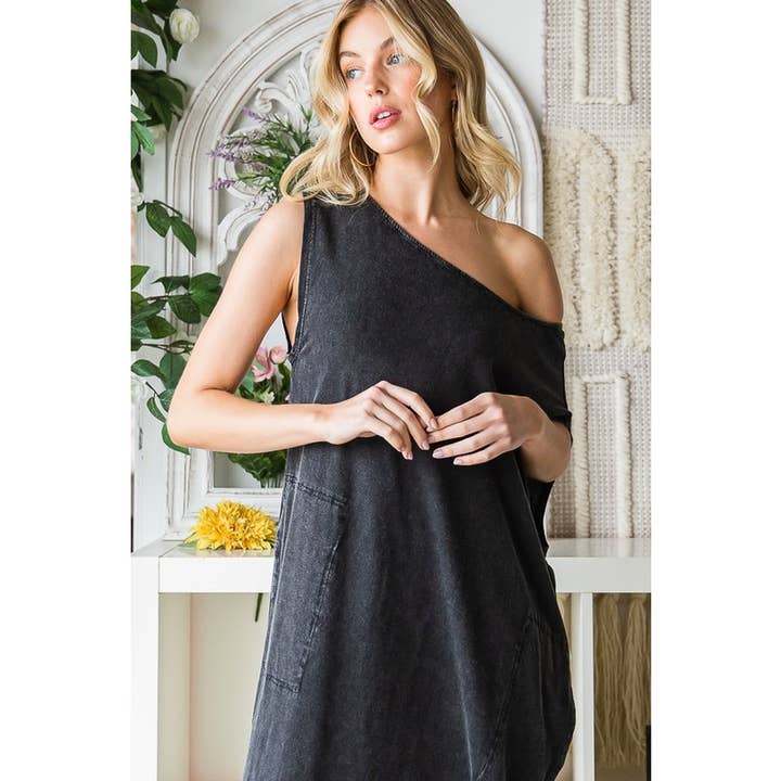 Oli&Hali - Wholesale Dress - Women's - WASHED COTTON SLEEVELESS OVERSIZED MIDI DRESS