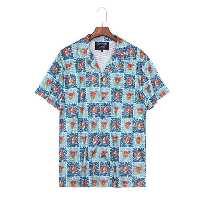 Section 119 - Wholesale Button Down Shirt - Men's - Grateful Dead | Mesh Button Down | Teal & Orange Bears