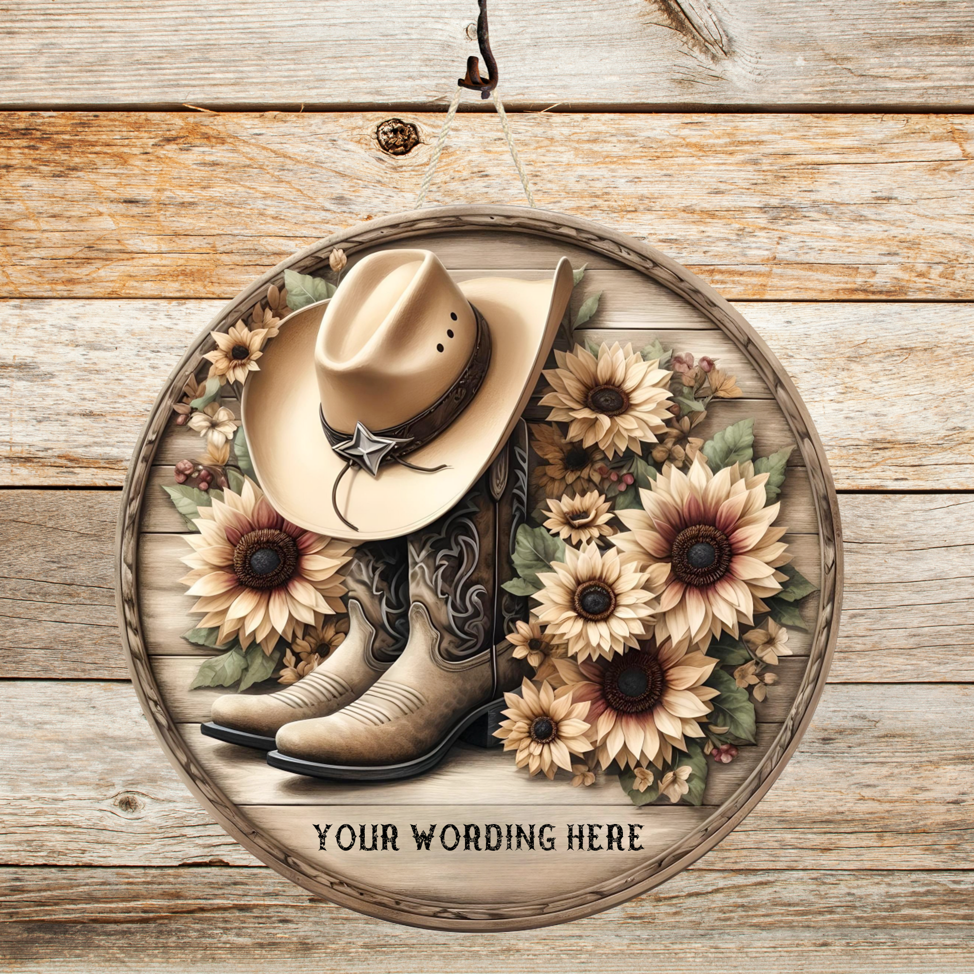 Whiskey & Lace Outfitters /The Longhorn Hippie Co. - Wholesale Wreath - Cowboy Welcome Door Hanger or Wall Decor   1