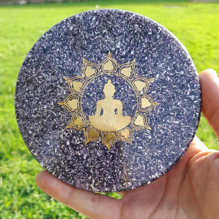 Orgonic Charging Plate Buddha with Lotus Flower for wholesale by Mundo Orgon