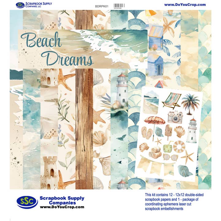 Beach Dreams 12 x 12 Scrapbook Paper & Embellishment Kit by SSC Designs - 3 Kits for wholesale by SSC Wholesale