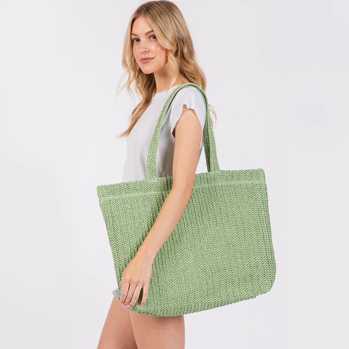 Hana - Wholesale Tote Bag - Women's - Solid Color Crochet Summer Straw Tote Bag12