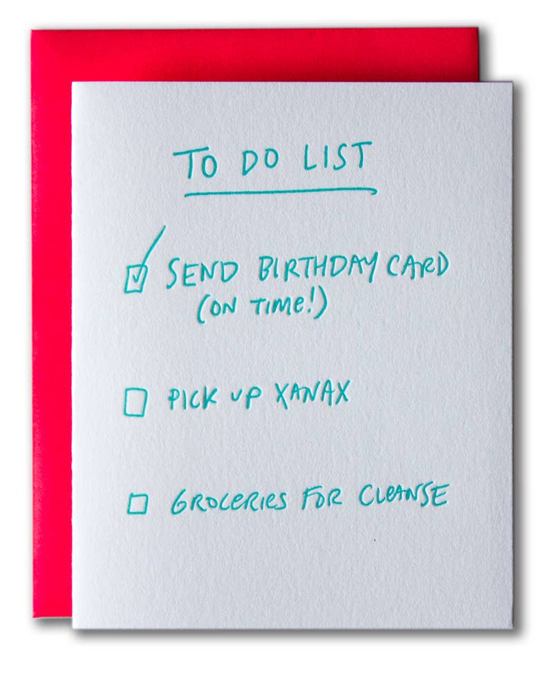 Ladyfingers Letterpress - Wholesale Birthday Card - To Do Bday Checklist Card0