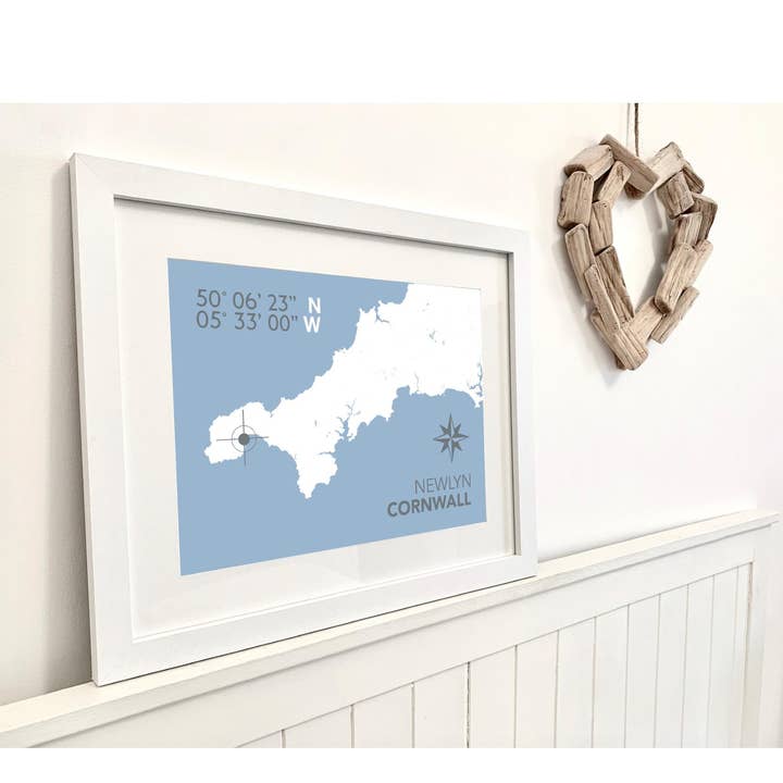 Newlyn Coastal Map Print for wholesale by SeaKisses