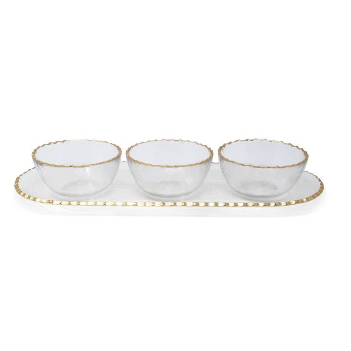 VIVIENCE - Wholesale Serve Bowl - 3 Bowl Serving Dish Gold Rim