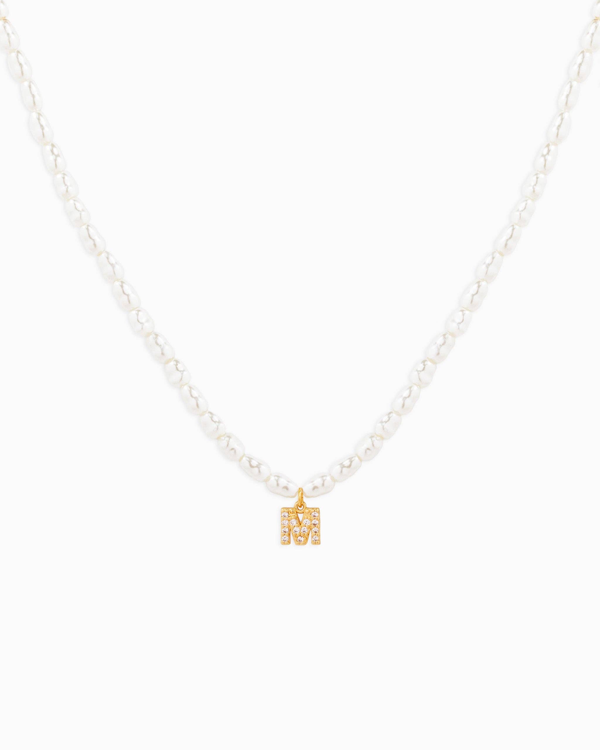 Sessori - Wholesale Pendant/Charm Necklace - CZ Pave Letter Pendant Acrylic Pearl Necklace13