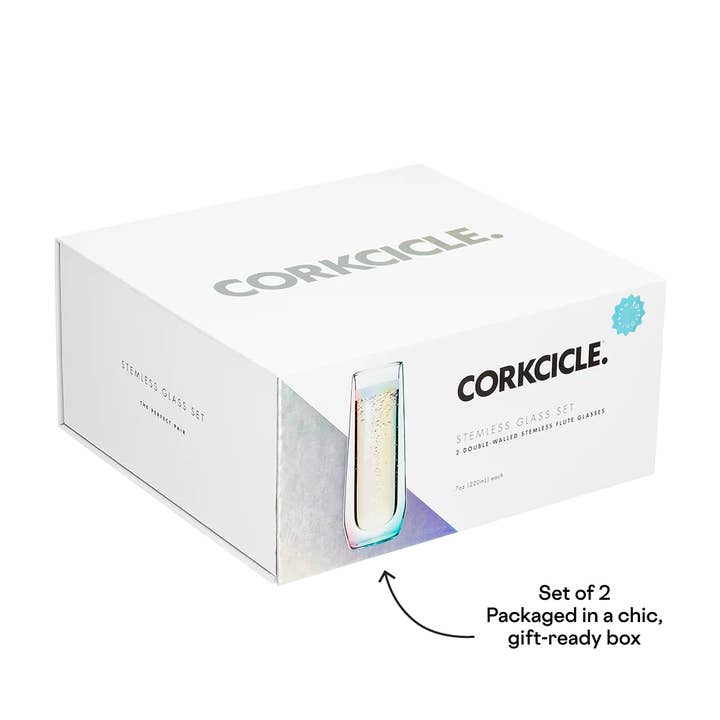 CORKCICLE - Wholesale Champagne Flute - Glass Flute - 7oz Double Pack - Prism