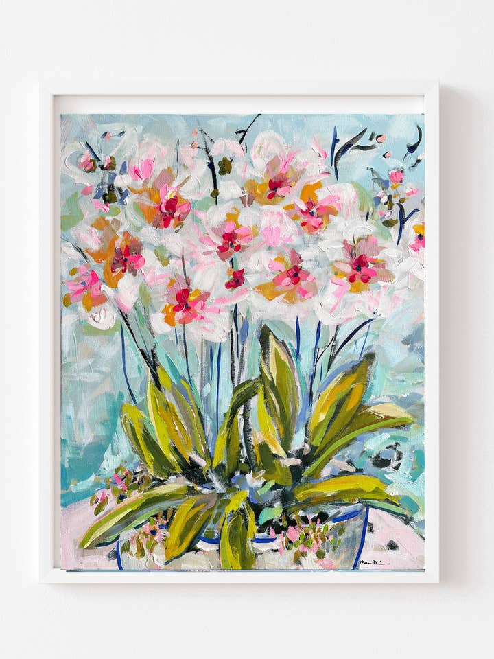 Afdruk van bloemen op papier, „Pink Orchids” voor wholesale door Maren Devine Art