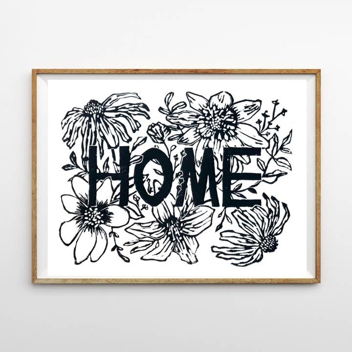 Home Linocut Print, 8 by 10 in for wholesale by Hannah Guthrie Designs