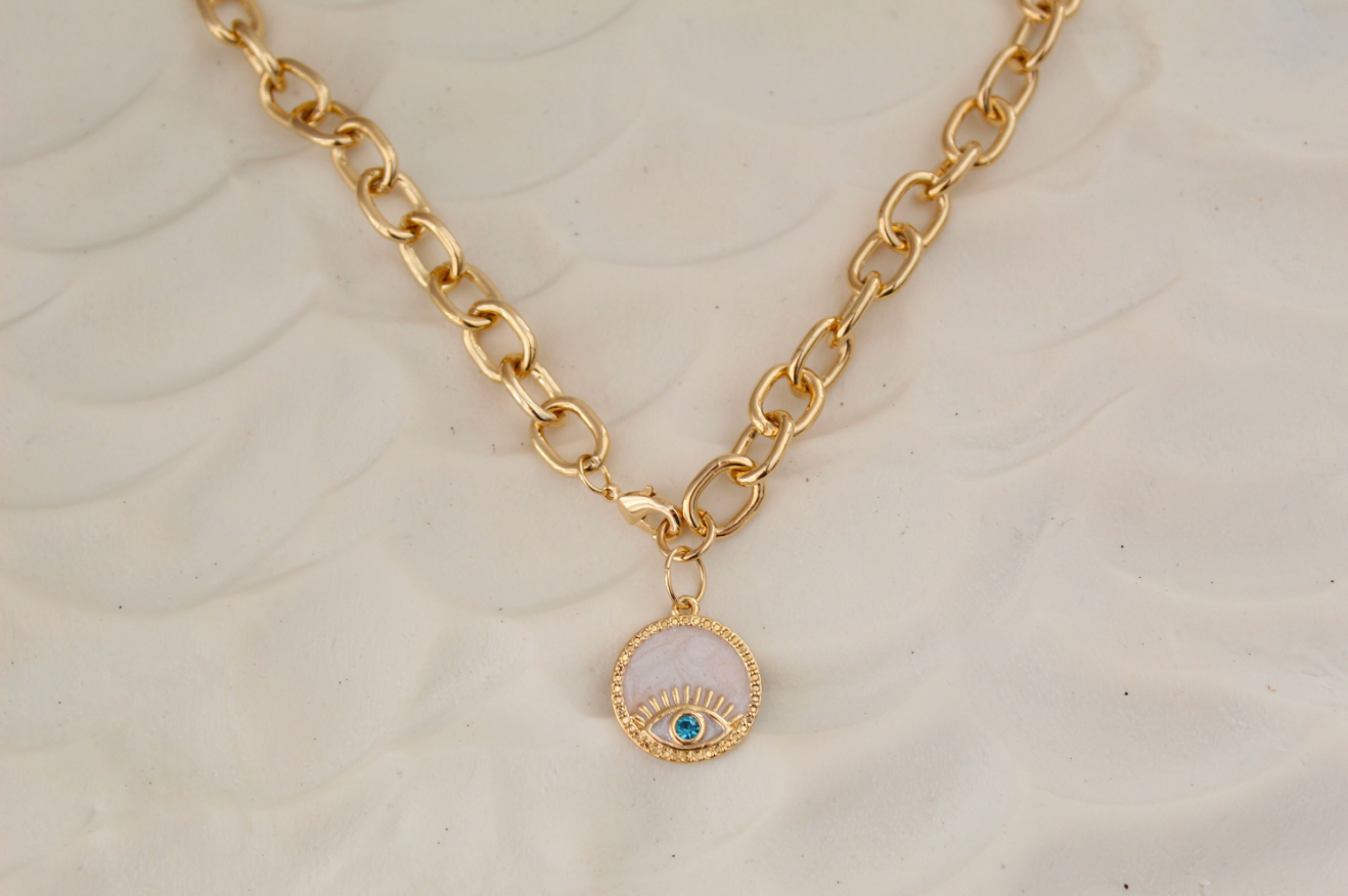 The Views & Co - Wholesale Pendant/Charm Necklace - Protection Talisman Statement Evil Eye Chunky Oval Link Necklace4