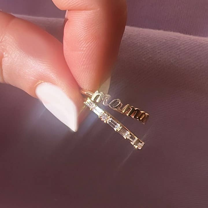 La Kaiser - Wholesale Multi-Stone Ring - 14kt Gold Moissanite “Mama” Ring in Morse Code
