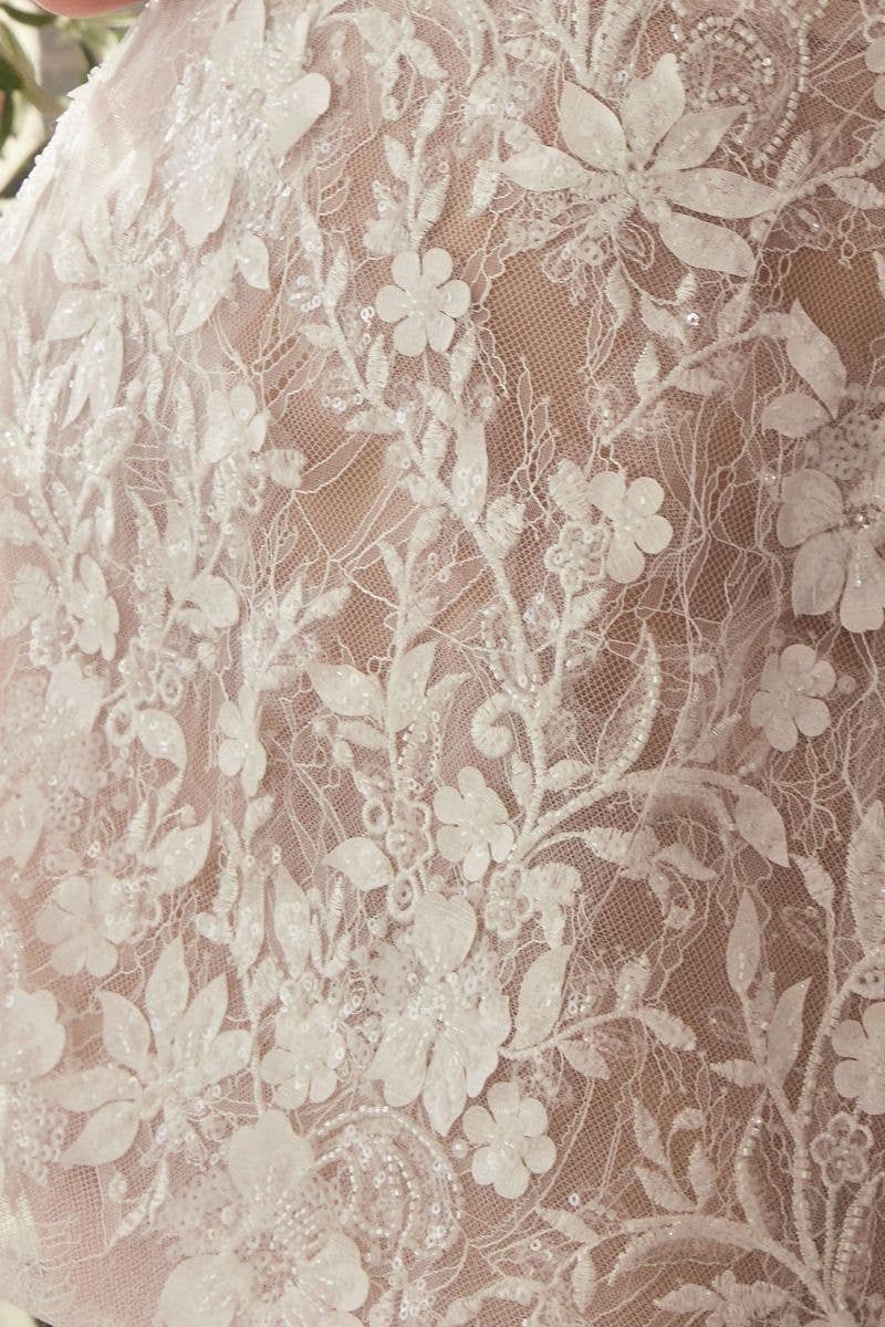 Off White-Naken Axelbandslös kort spetsmidiklänning för bröllop för wholesale på Faire4