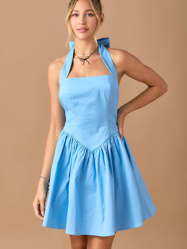 Halter style corset fit flared cotton mini dress for wholesale by BABY PINK