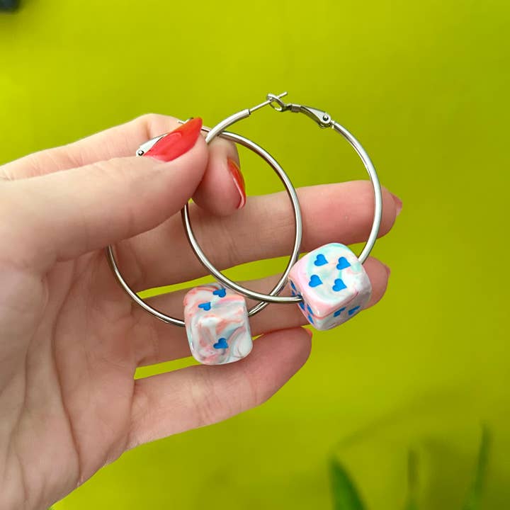 Foolish Fetish - Wholesale Hoop Earrings - Love's A Gamble Dice Hoops Earrings : Various Colors15