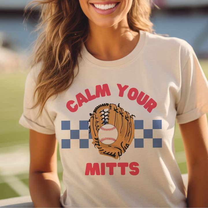 Baseball Mom Vintage Calm Your Mitts Funny Team Graphic Tee for wholesale by Par.tees by Party On!