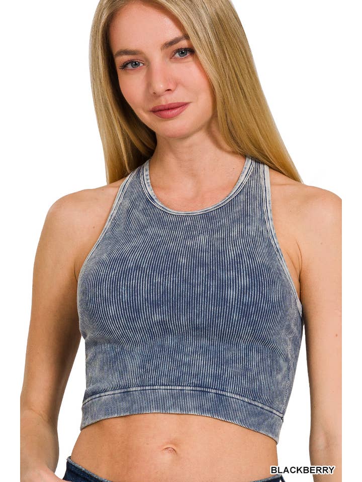 42POPS - Wholesale Tank Top - Women's - `.0731 Premium Washed Seamless High-neck Crop Tank SI-2552614