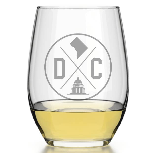 Washington DC - State Emblem - Etched Stemless Wine Glass for wholesale by Well Told
