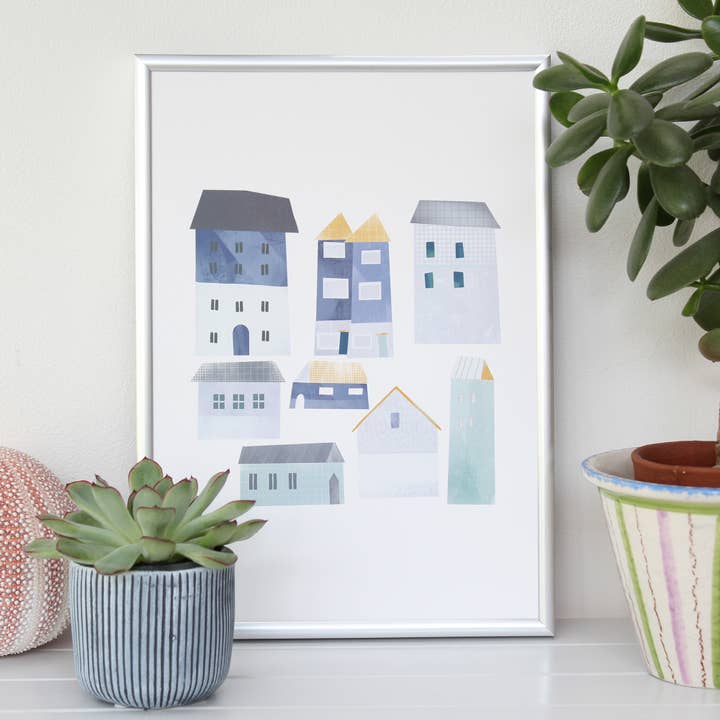 Harbour Houses Art Print for wholesale by Louise Brainwood