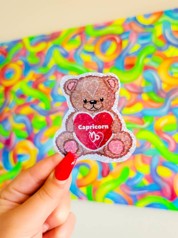 Capricorn Zodiac Astrology Teddy Bear Cute Art Sticker for wholesale by SMOOCH