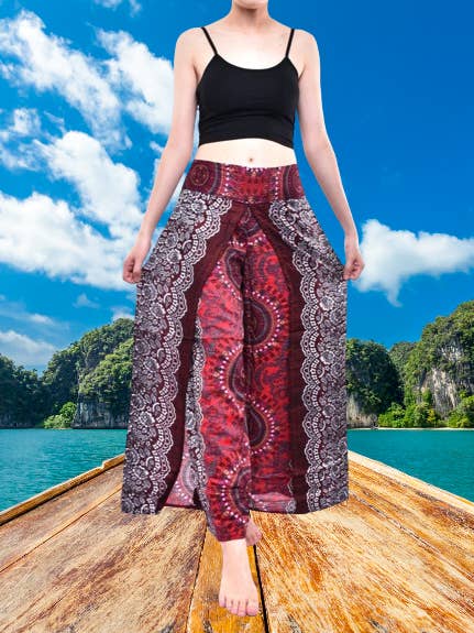 Bohotusk Red Sun Beam Womens Palazzo Pants S/M (UK 8 - 12) for wholesale by Bohotusk