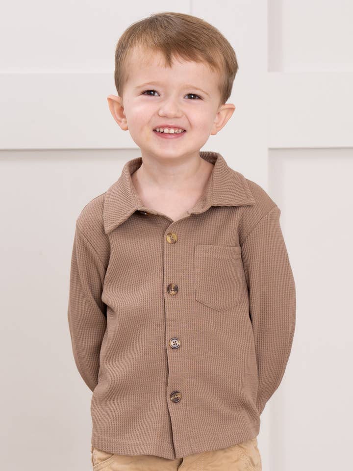 Little Gent Button-Up Shirt - Brown for wholesale by Marie Nicole Clothing
