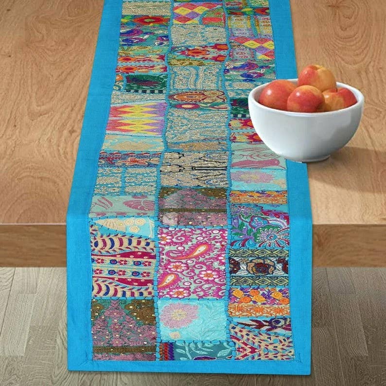 Bhawana Handicrafts - Venta al por mayor Caminos de mesa - Camino de mesa indio bordado, sari, decoración de pared2