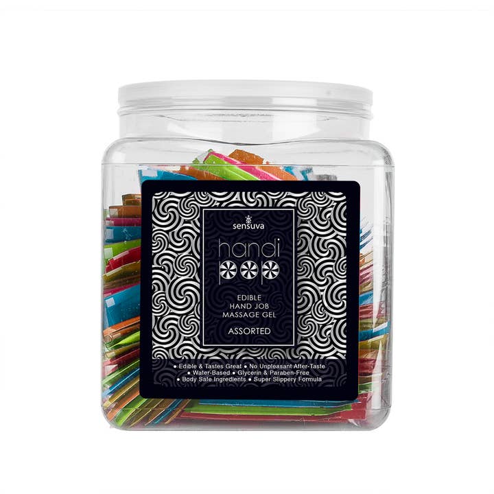 Sensuva - Wholesale Personal Lubricant - Handipop Assorted Flavored Hand Job Massage Gel 100 pc. Tub