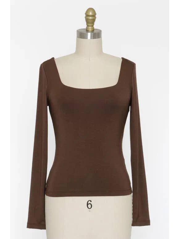 Final Touch - Wholesale Knit Top - Women's - Double Layered Square Neck Basic Top - T1710942