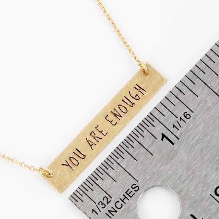 Wild Honey - Wholesale Pendant/Charm Necklace - You Are Enough Engraved Horizontal Bar Pendant Necklace2