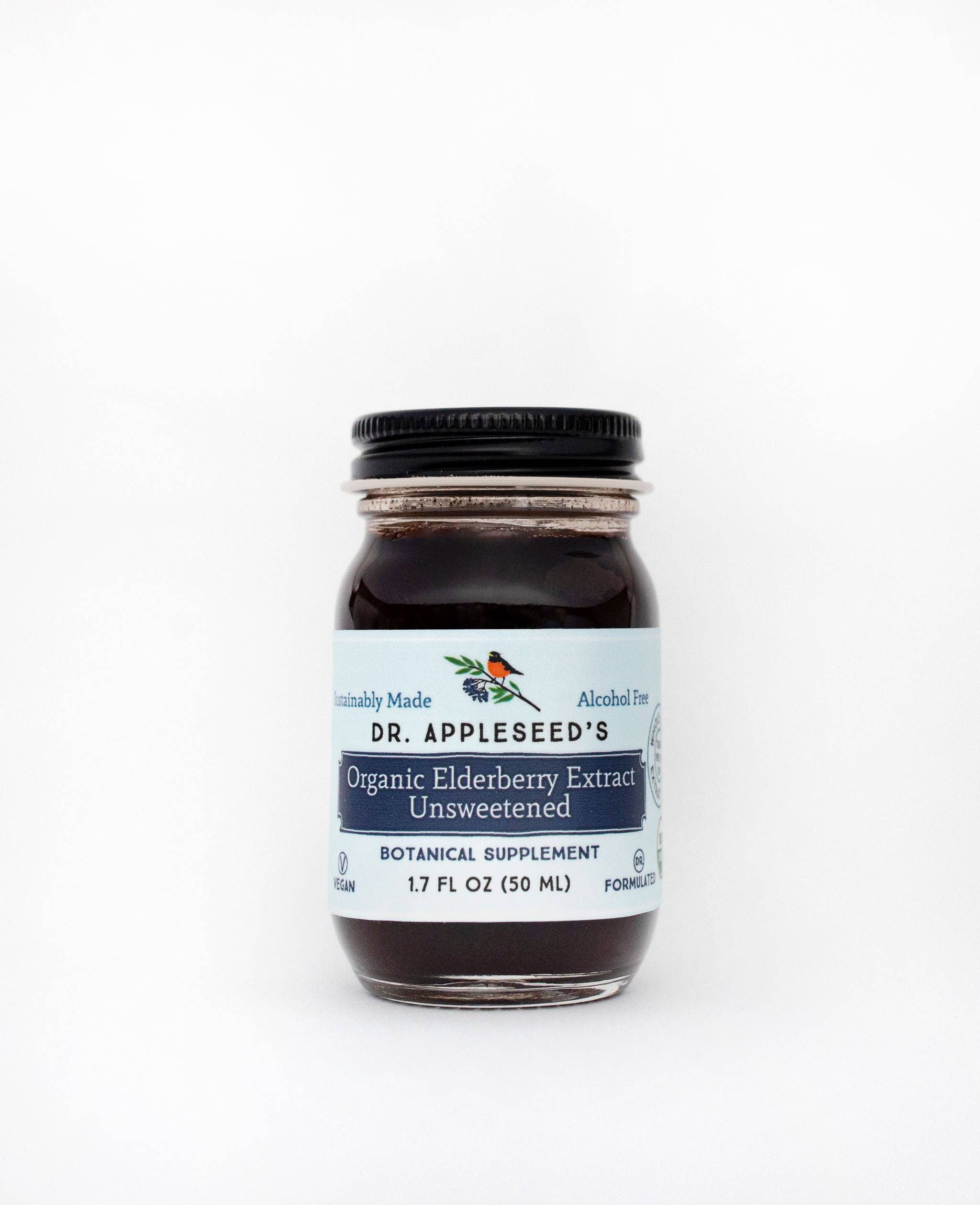 Dr. Appleseed's Organic Elderberry Botanical Supplements – wholesale Oral supplement/vitamin – Organic Elderberry Extract Unsweetened - 2.0 FL OZ1