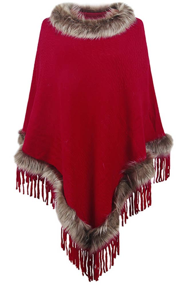 UNISHE - Wholesale Cape - Women's - Plain Tassle Hem Fleece Cape MMY1516