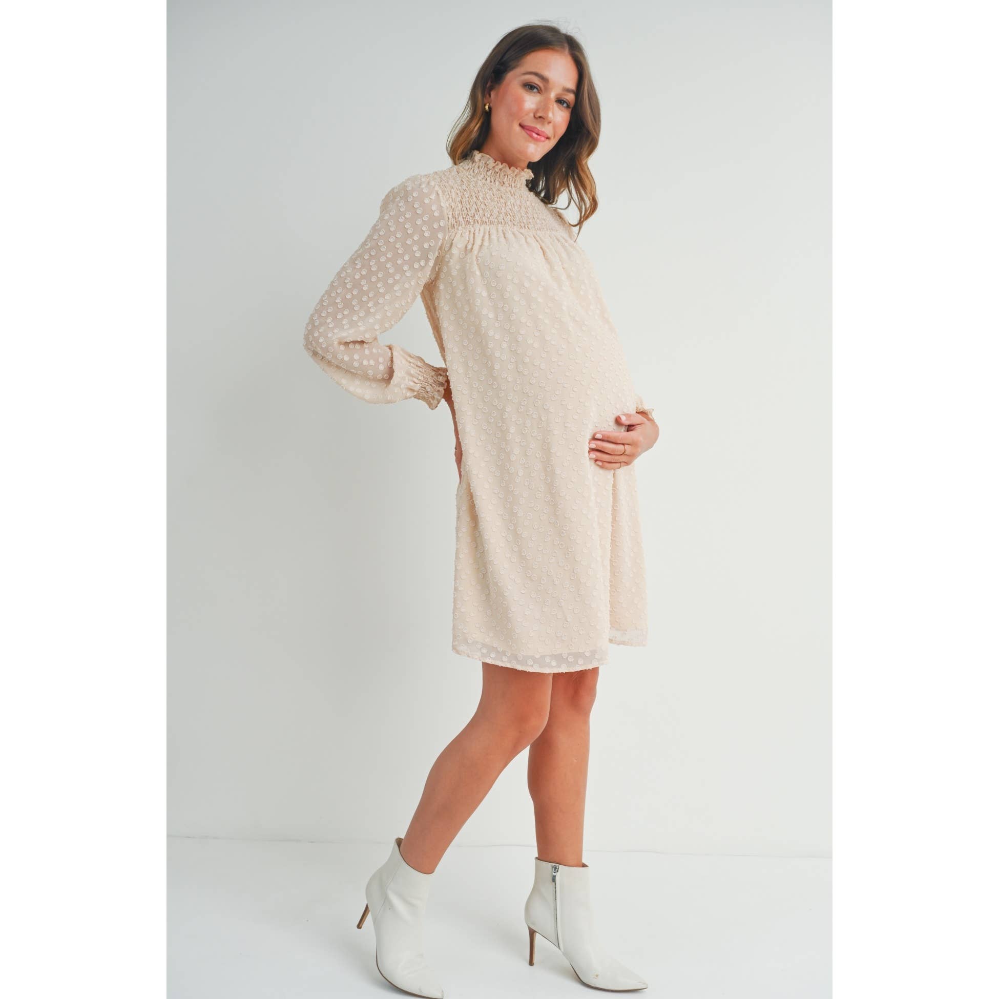 Hello Miz - Wholesale Dress - Maternity - Smocked Long Sleeve Mock Neck Maternity Dress6
