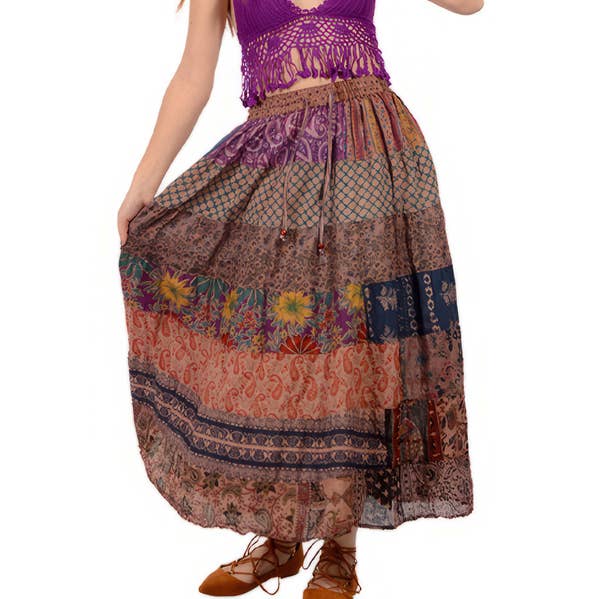 SAIA DE ALGODÃO DE PATCHWORK EM CAMADAS SOBRETINGIDA por atacado de Gypsy Rose