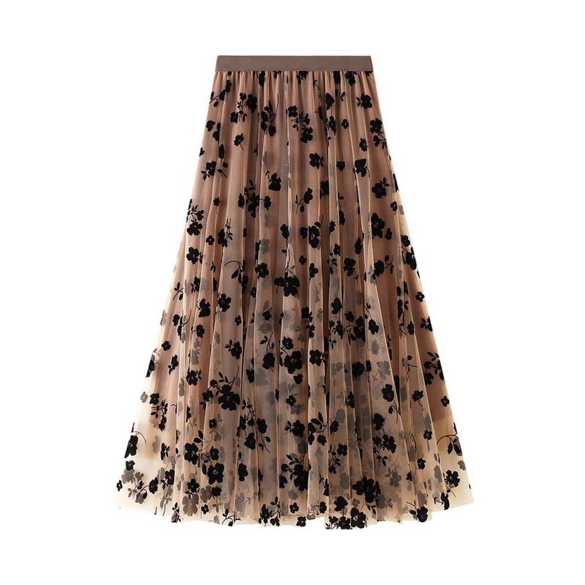 ACCITY - Wholesale Skirt - Women's - Flocked Tulle Pleated Slim Fit Midi Skirt_CWBMS03824