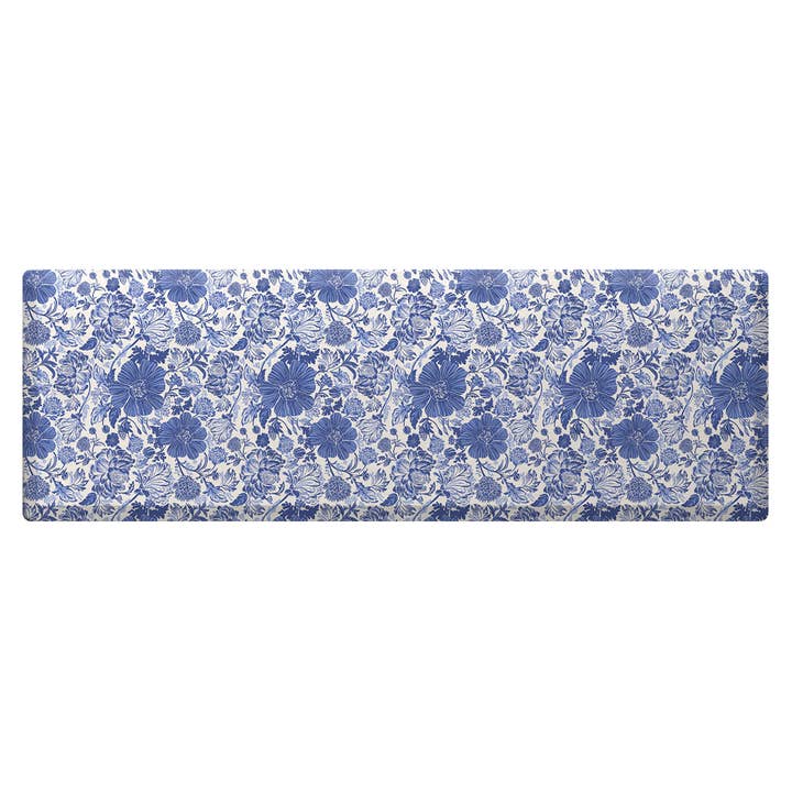 Blue and White Oversized Floral Comfort Mat for wholesale by Briarwood Lane