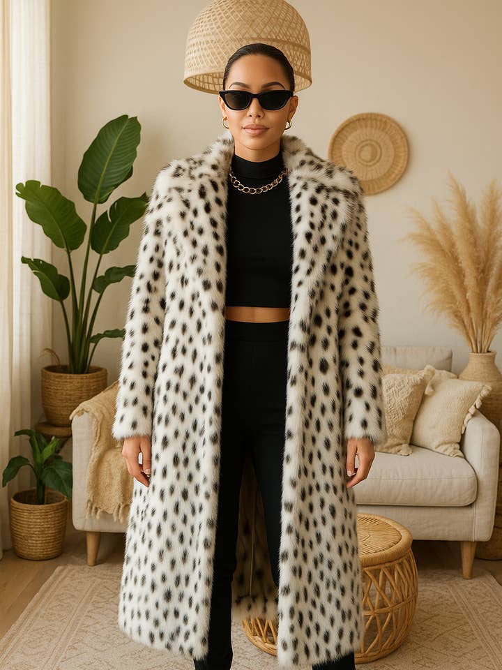 25163 Lang Kunstpelsfrakke Kvinder Leopardprint Jakke for engroshandel hos U R My Sunshine