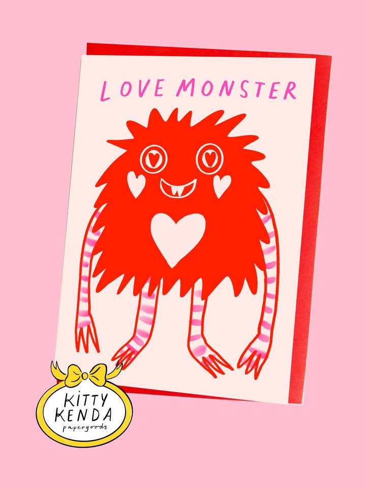 Love Monster Valentine's Greeting Card for wholesale by Kitty Kenda Papergoods