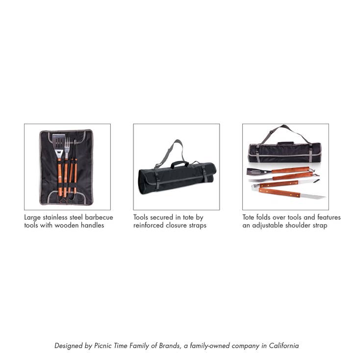 Black with Gray Accents 3-Piece BBQ Tote & Grill Set for wholesale on Faire2