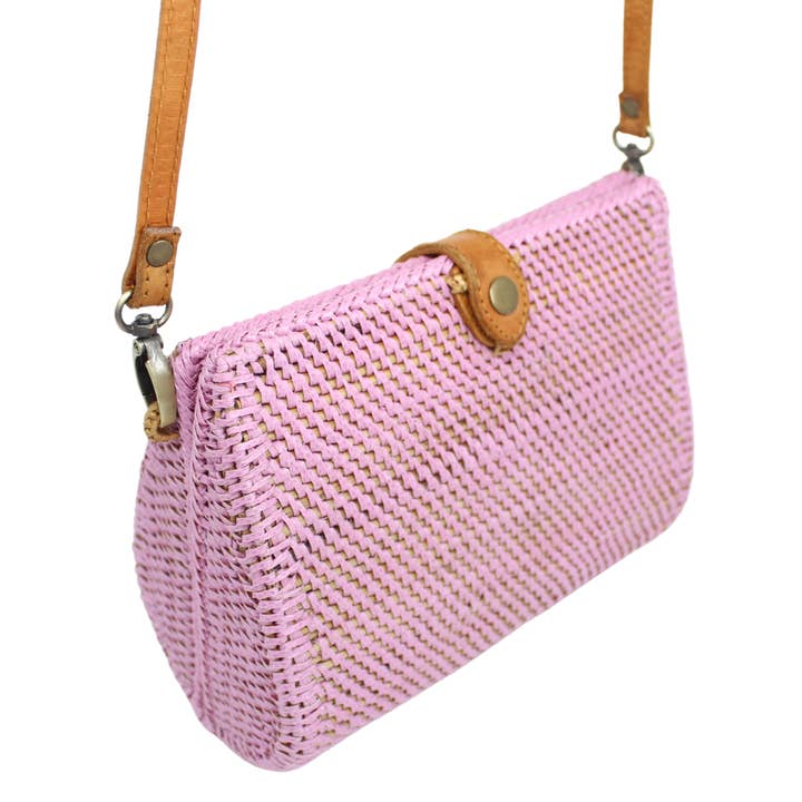 Bridget Rattan Bag & Clutch - Pink for wholesale by POPPY + SAGE