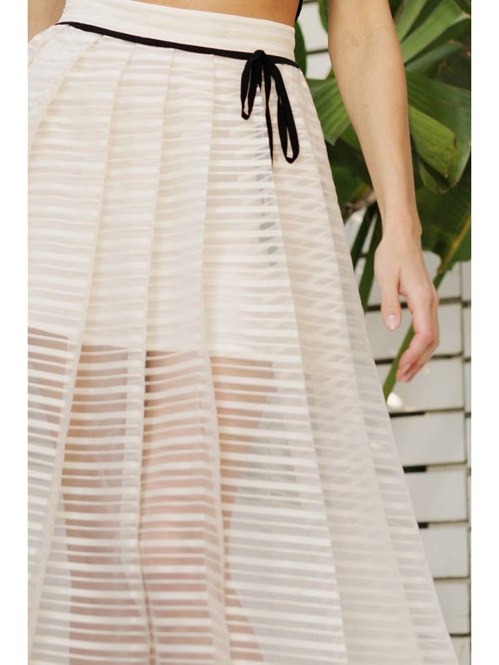 CREAM Pleated Sheer Midi Skirt for wholesale on Faire