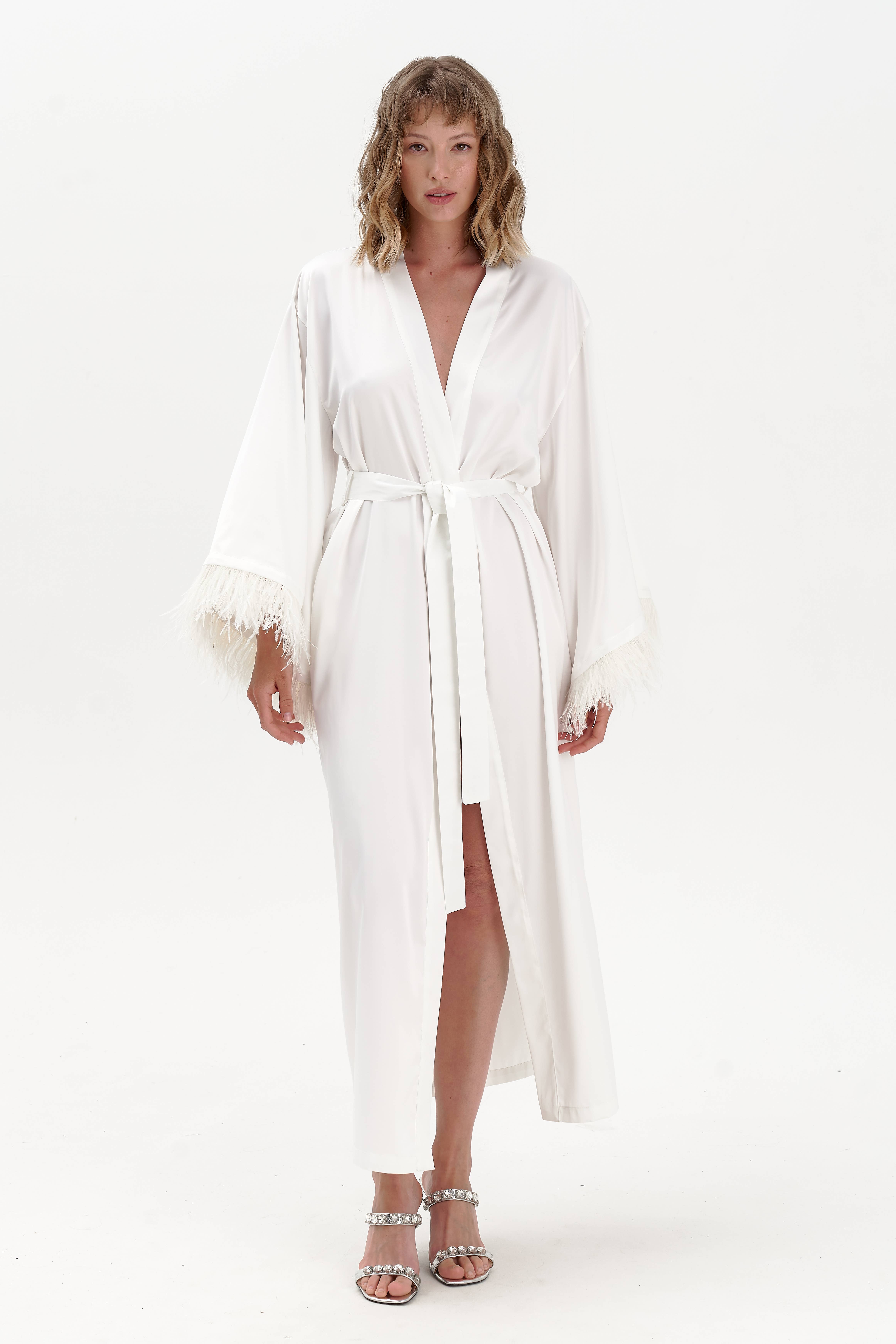 IDENTITY LINGERIE - Wholesale Robe - Women's - Feather Robes Kimono, Bridal Silk Satin Dressing Gown Women7