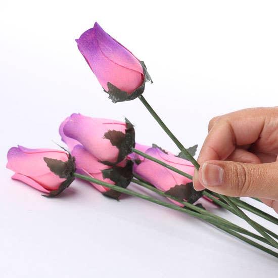 Factory Direct Craft - Wholesale Artificial Flowers - Bouquet of Wood Rose Bud Stems (8 Stems ) - Select Color11