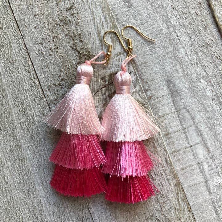 Spring Tassel Earrings Red + Pink + White for wholesale by Kate Tuesday Jewelry