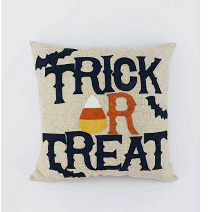 Fabric Pillow "Trick Or Treat", Tan - 14" L x 6" W x 14" H for wholesale by Birch Maison