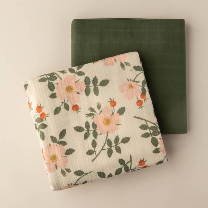 Wild Roses & Olive Swaddle (Twin Pack) for wholesale by Snug as a Bub & Co.