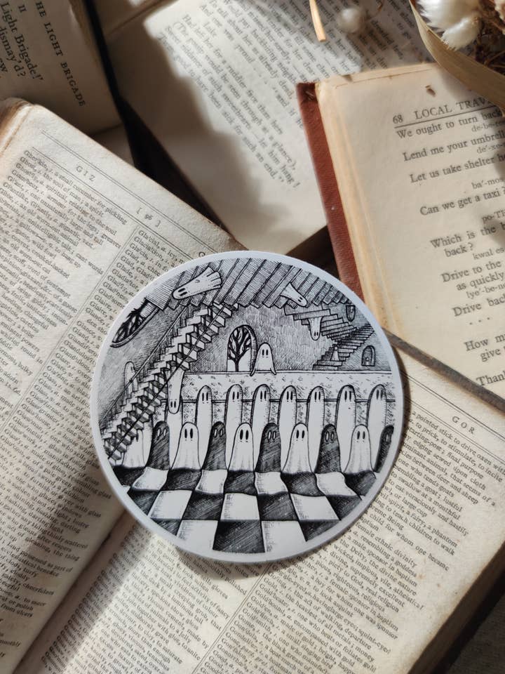 Autocollant Vinyle Escher Ghosties pour la vente par Jon Turner Illustration