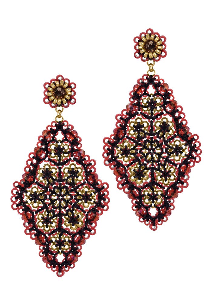 Diamond Shape Earring on a post in Red, style E24870 for wholesale by Miguel Ases
