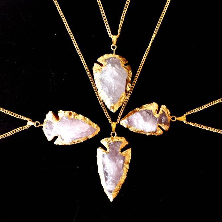 Soothing Crystals - Wholesale Individual charm/pendant - Lot of 20Pcs Rose Quartz Electroplated Arrowhead Pendants3