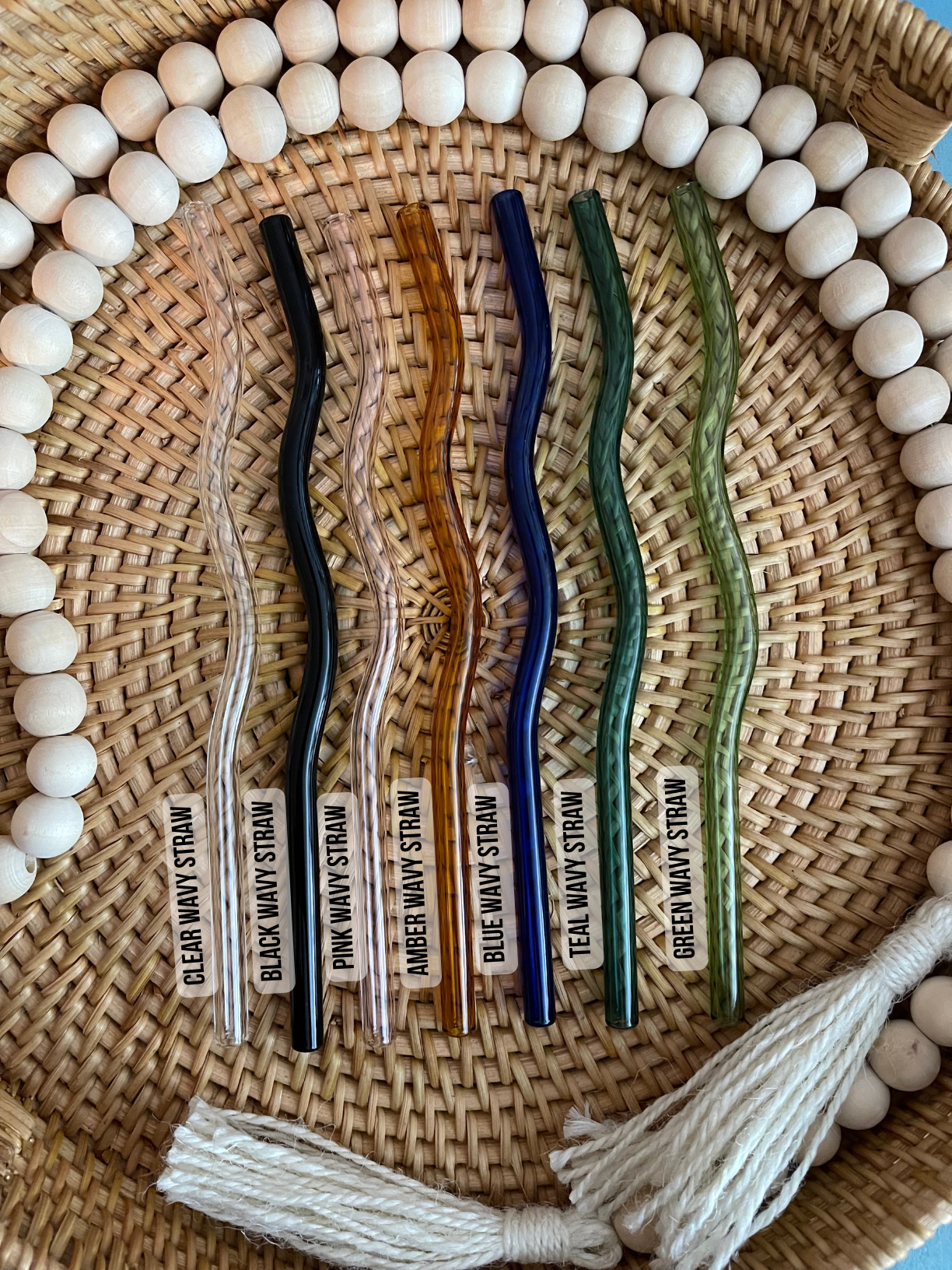 Curly Tailed Designs – Großhandel Trinkhalm – Farbige, gewellte Glasstrohhalme für Libbey Can Glass mit 16 Unzen/8 Zoll4